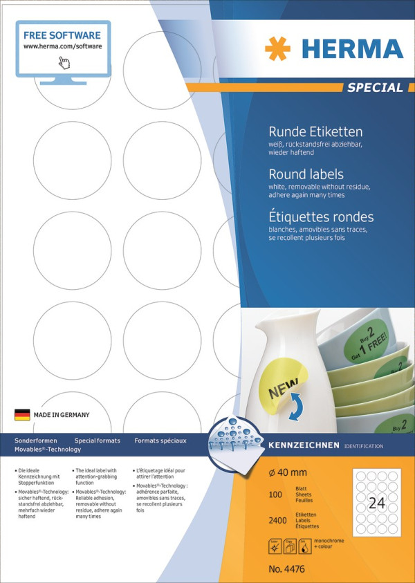 Etiketter Ø40mm | Herma 4476 | 2.400st 238520 - 1