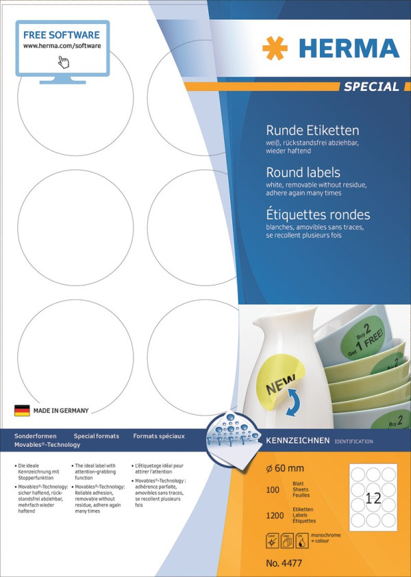 Etiketter Ø60mm | Herma 4477 | 1.200st 238521 - 1