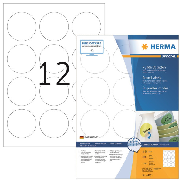 Etiketter Ø60mm | Herma 4477 | 1.200st 238521 - 2