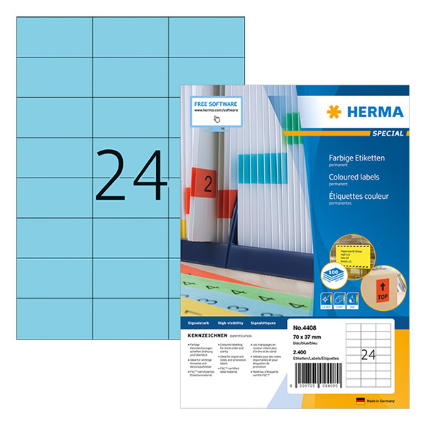 Etiketter 70 x 37mm | blå | Herma 4408 | 2.400st 230488 - 1