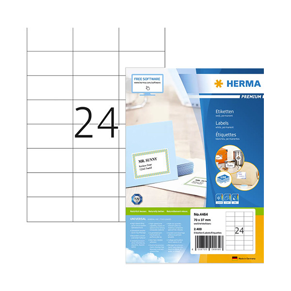 Herma Etiketter A4 | 70 x 37mm | Herma Premium 4464 | 2.400st 4464 238358 - 1