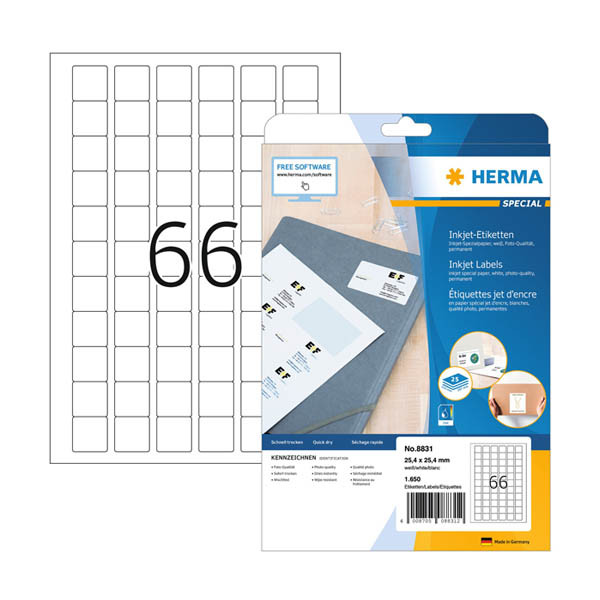 Etiketter Inkjet A4 | 25,4 x 25,4mm | Herma 8838 | vit | 1.650st 230816 - 1