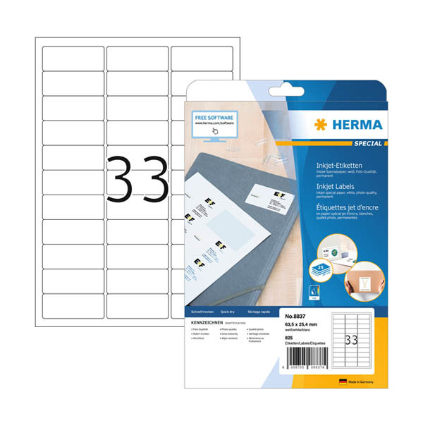 Etiketter Inkjet A4 | 63,5 x 25,4mm | Herma 8837| vit | 825st 230820 - 1