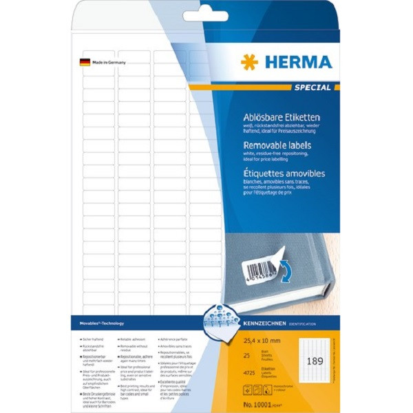 Herma Etiketter Premium A4 | 25,4 x 10mm | Herma 10001 | 25st HER10001 238663 - 1