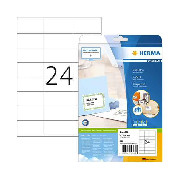 Herma Etiketter Premium A4 | 70 x 36mm | Herma 4360 | 25st 4360 238357 - 1
