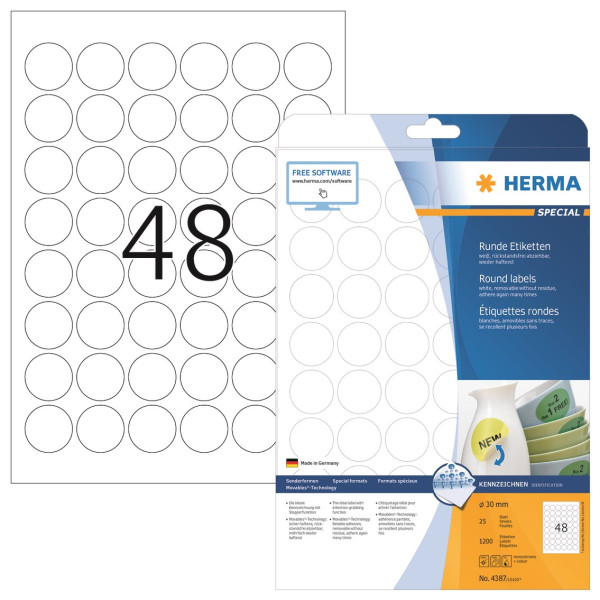 Herma Etiketter Runda Ø30mm | Herma 4387 | 1.200st HER4387 238519 - 2