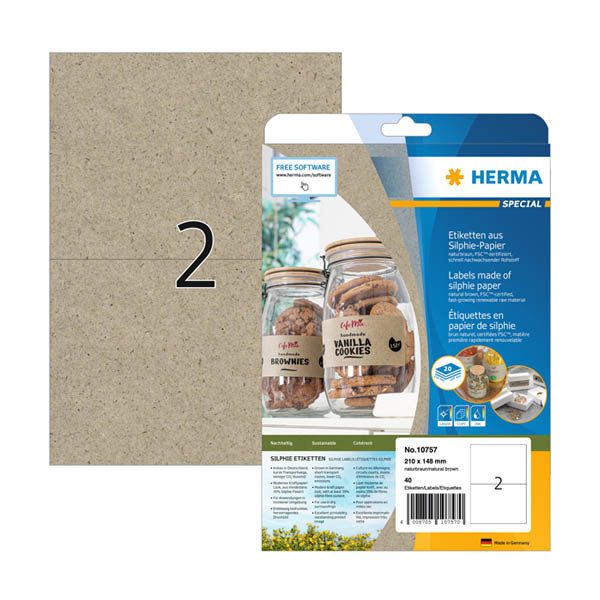 Etiketter av silphium papper A4 | 210 x 148mm | Herma 10757 | naturbrun | 40st 230843 - 1