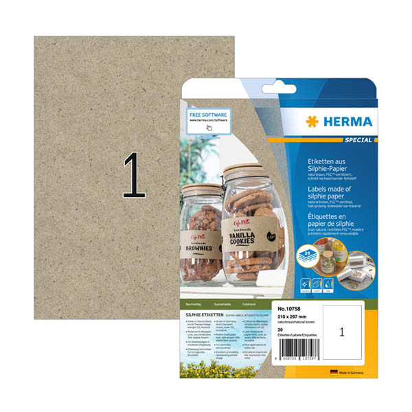Etiketter av silphium papper A4 | 210 x 297mm | Herma 10758 | naturbrun | 20st 230844 - 1