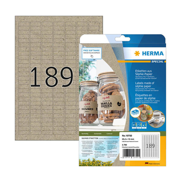 Etiketter av silphium papper A4 | 25,4 x 10mm | Herma 10750 | naturbrun | 3.780st 230845 - 1