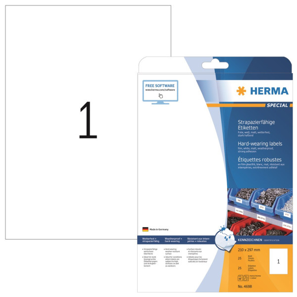 Herma Etiketter extra tåliga A4 | 210mm x 297mm | Herma 4698 | 25st 4698 238351 - 2