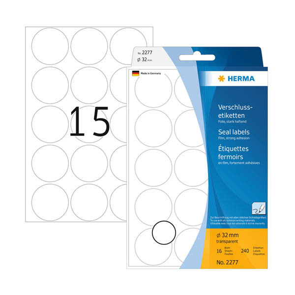 Förslutningsetiketter | Ø32mm | Herma 2277 | transparenta | 240st 230902 - 1
