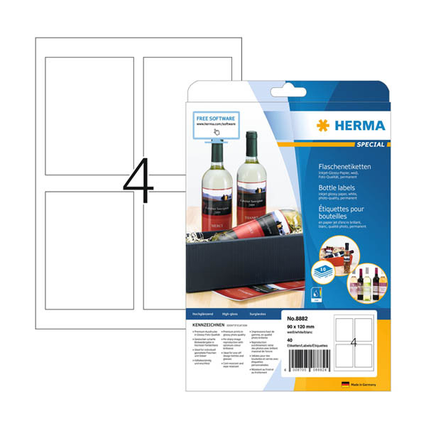 Flasketiketter A4 | 90 x 120mm | Herma 8882 | vit | 40st 230851 - 1