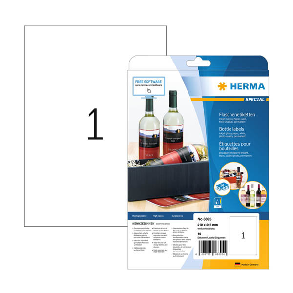 Glansiga etiketter A4 | 210 x 297mm | Herma 8895 | vit | 10st 230857 - 1