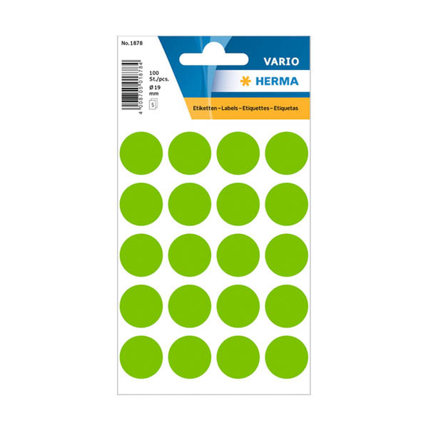 Herma Markeringspunkter 19mm Ø fluorogrön | Herma 1878 | 100st 1878 230991 - 1
