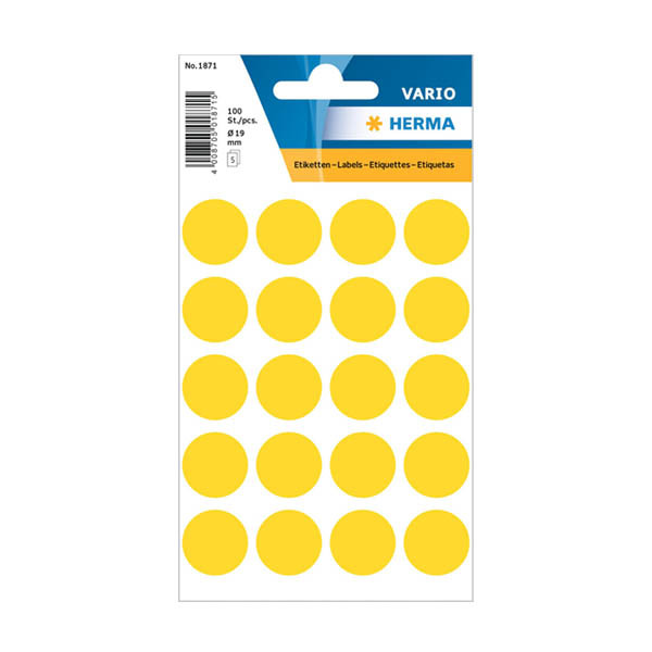 Herma Markeringspunkter 19mm Ø gul | Herma 1871 | 100st 1871 230994 - 1