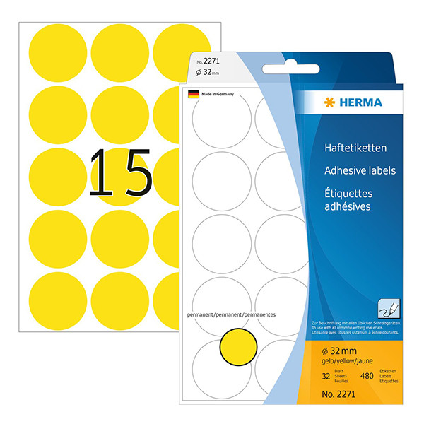 Herma Markeringspunkter 32mm Ø gul | Herma 2271 | 480st 2271 230714 - 1