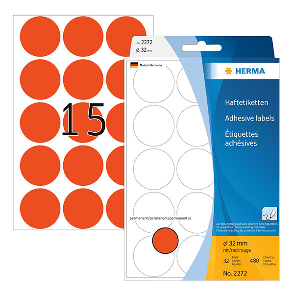 Herma Markeringspunkter 32mm Ø röd | Herma 2272 | 480st 2272 230716 - 1
