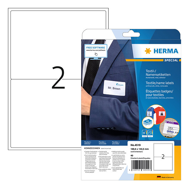 Namnetiketter avtagbara A4 | 199,6 x 143,4mm | Herma 4519 | vit | 40st 230726 - 1