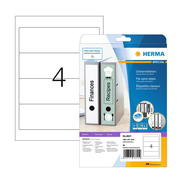 Pärmetiketter permanenta A4 | 61 x 192mm | Herma 8621 | vit | 40st 230874 - 1