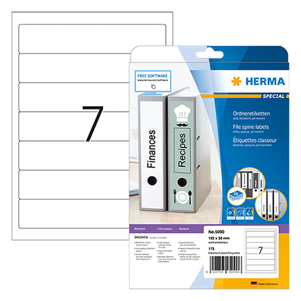 Herma Pärmetiketter självhäftande 192 x 38mm | Herma 5090 | vit | 175st 5090 230525 - 1