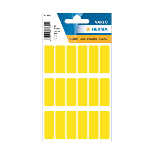 Permanenta universaletiketter | 12 x 34mm | Herma 3651 | gul | 90st 230974 - 1