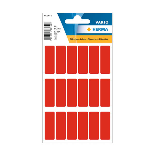 Permanenta universaletiketter | 12 x 34mm | Herma 3652 | röd | 90st 230975 - 1