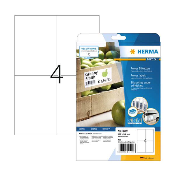Power etiketter extra starka A4 | 105 x 148mm | Herma 10909 | vit | 100st 230889 - 1