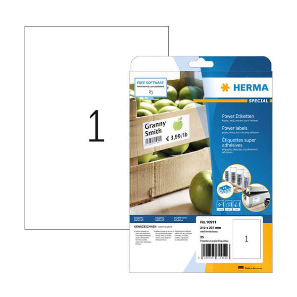 Power etiketter extra starka A4 | 210 x 297mm | Herma 10911 | vit | 25st 230892 - 1