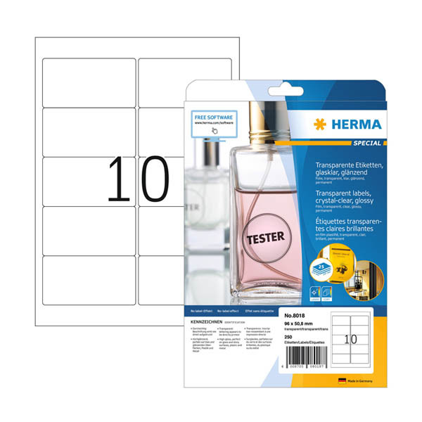 Transparenta etiketter A4 | 96 x 50,8mm | Herma 8018 | 250st 230863 - 1