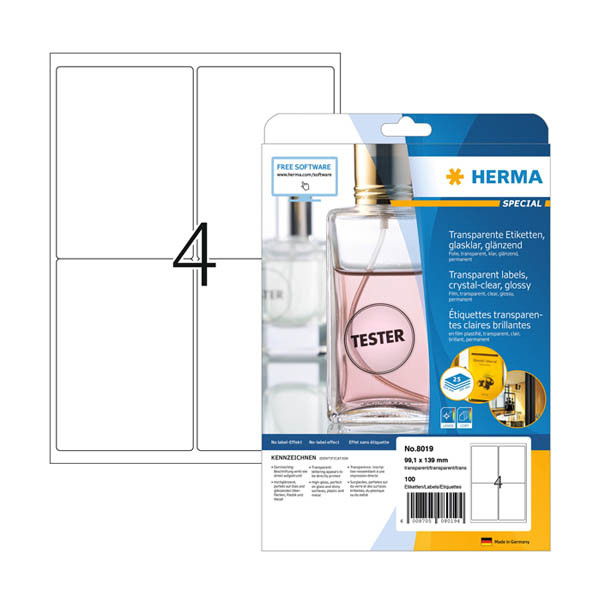 Transparenta etiketter A4 | 99,1 x 139mm | Herma 8019 | 100st 230861 - 1