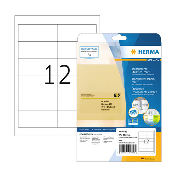 Transparenta folieetiketter A4 | 97 x 42,3mm | Herma 4682 | matt | 300st 230913 - 1