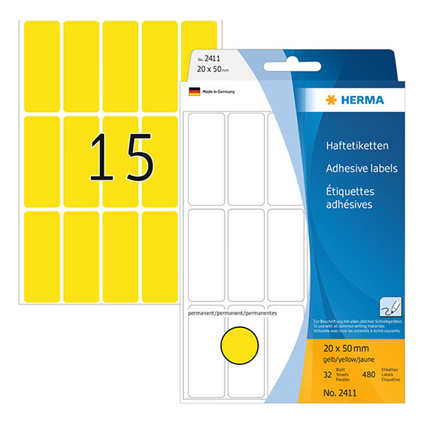 Universaletiketter | 20 x 50mm | Herma 2411 | gul | 480st 230673 - 1