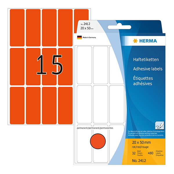 Universaletiketter | 20 x 50mm | Herma 2412 | röd | 480st 230675 - 1