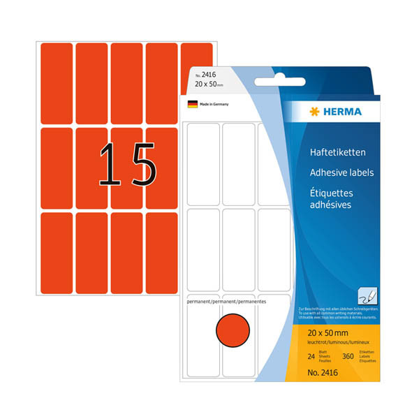 Universaletiketter permanent | 20 x 50mm | Herma 2416 | röd | 360st 230920 - 1