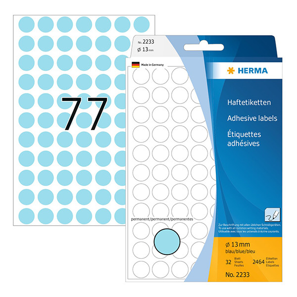 Universaletiketter runda A4 | Ø13mm | Herma 2233 | blå | 2.464st 230700 - 1