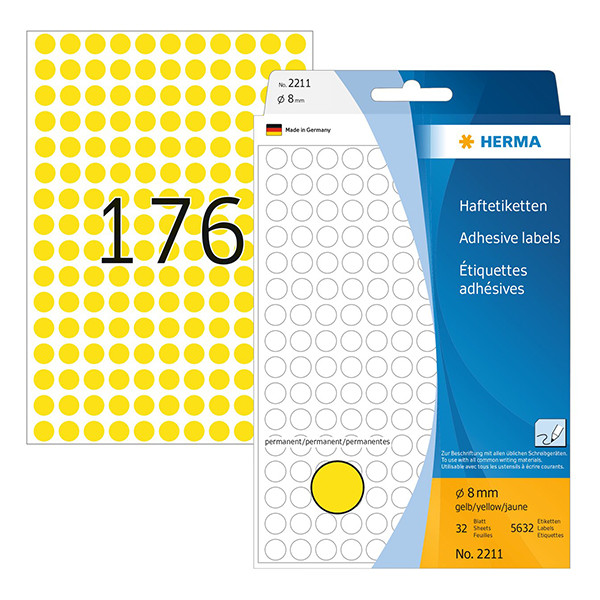 Universaletiketter runda A4 | Ø8mm | Herma 2211 | gul | 5.632st 230720 - 1