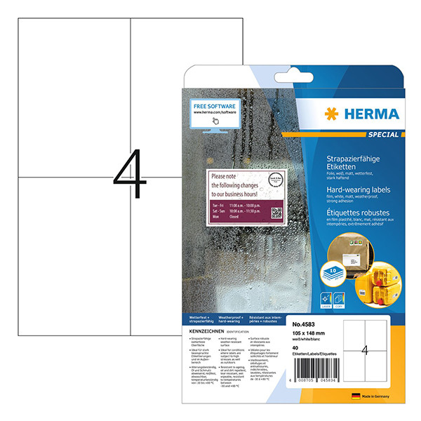 Väderbeständiga folieetiketter A4 | 105 x 148mm | Herma 4583 | vit | 40st 230747 - 1