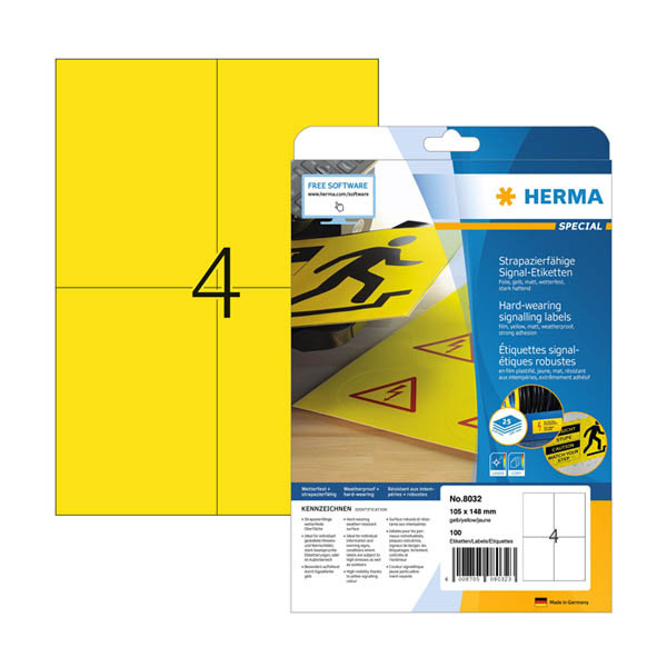Väderbeständiga folieetiketter A4 | 105 x 148mm | Herma 8032 | gul | 100st 230899 - 1