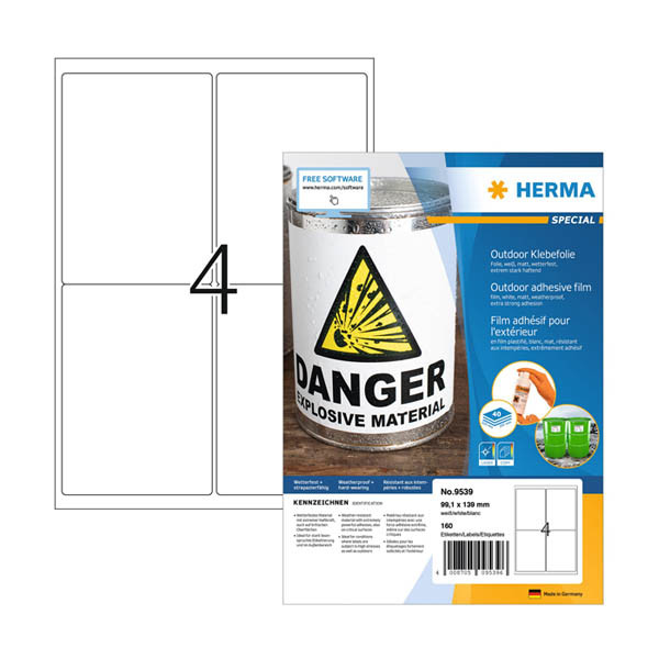 Väderbeständiga folieetiketter A4 | 99,1 x 139mm | Herma 9539 | vit | 160st 230887 - 1