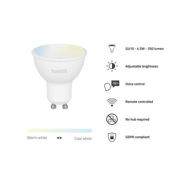 Hombli Smart spotlight | GU10 | justerbar vit | 2700K-6500K | 4,5W | dimbar (via app) | 2st HB050 LHO00064 - 3