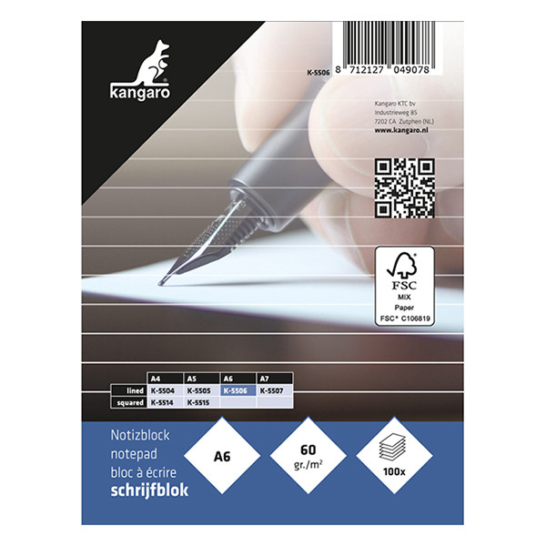 Anteckningsblock A6 linjerat | 100 ark | Kangaro 205320 - 1
