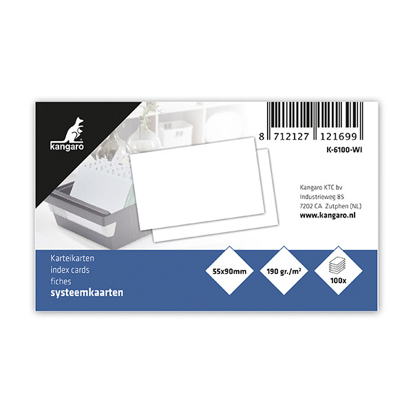 Kangaro Indexkort | blank vit | 90 x 55mm | Kangaro | 100st K-6100-WI 056781 - 1
