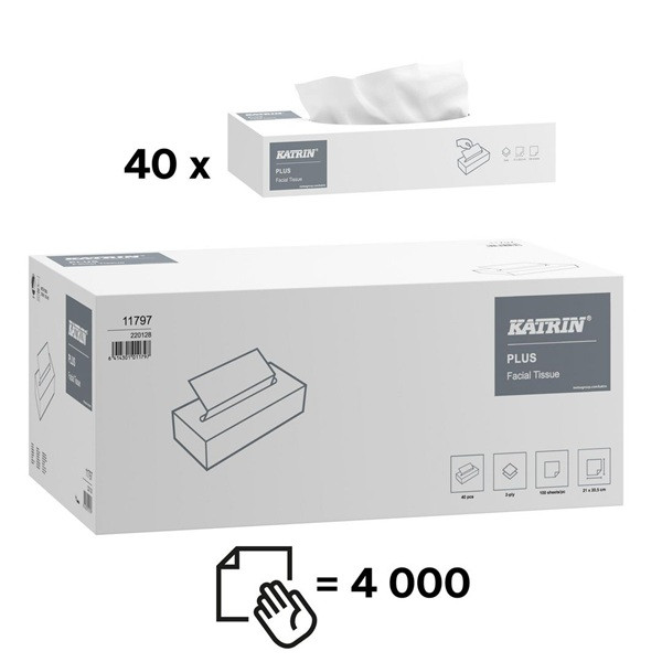 Ansiktsservett 100/fp | 2-lager | Katrin Plus Facial | vit | 40st SE200755 - 2
