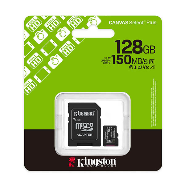 Micro SDXC minneskort + adapter 128GB | Klass 10 | Kingston Canvas Select Plus Gen3 255009 - 2