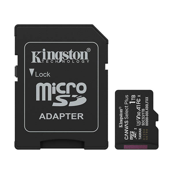 Micro SDXC minneskort + adapter 1TB | Klass 10 | Kingston Canvas Select Plus Gen3 255012 - 1