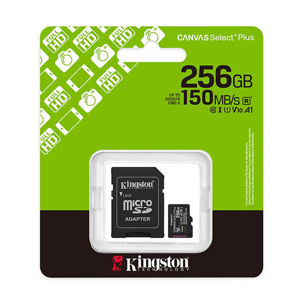 Micro SDXC minneskort + adapter 256GB | Klass 10 | Kingston Canvas Select Plus Gen3 255010 - 2