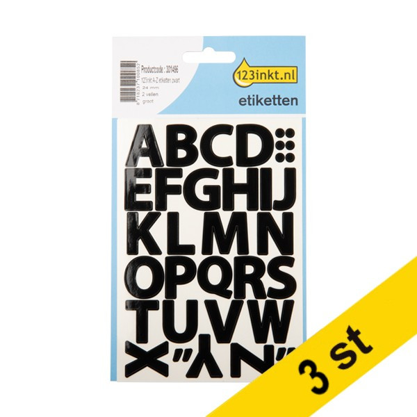 Klistermärken bokstäver | svart | 123ink | 76st x3 301530 - 1