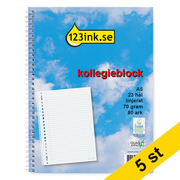 Kollegieblock A4 linjerat | 80 ark | 123ink | 5st 300590 - 1