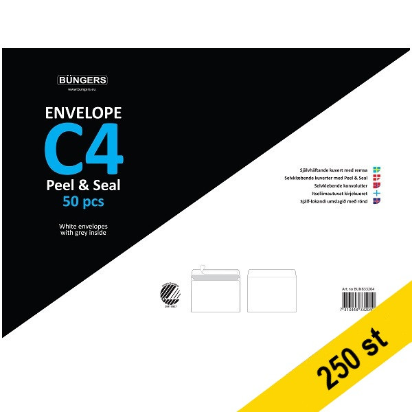 Kuvert  C4 vit självhäftande | toppöppning | Büngers 250st 360524 Kuvert  C4 vit självhäftande | toppöppning | Büngers 250st 360524 - 1