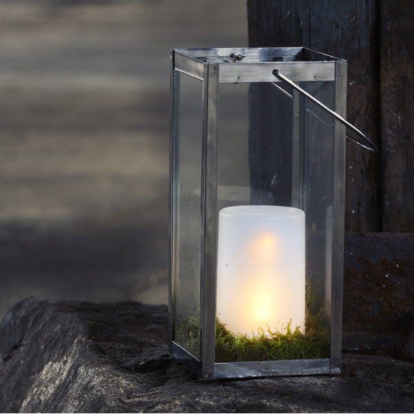 LED Blockljus Flame Candle | 14.5cm | frostad vit [Star Trading] 062-36-1 362096 - 2